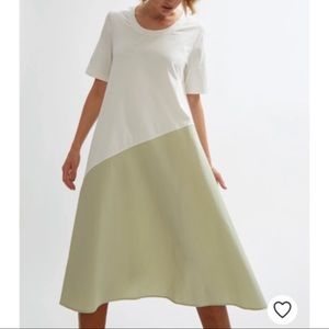 Lolita Summer Diagonal Color Block Short Sleeve Midi Flare Dress